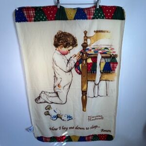 Norman Rockwell Now I Lay Me Down to Sleep 48x33 Fleece Lap Blanket Quilt Trim